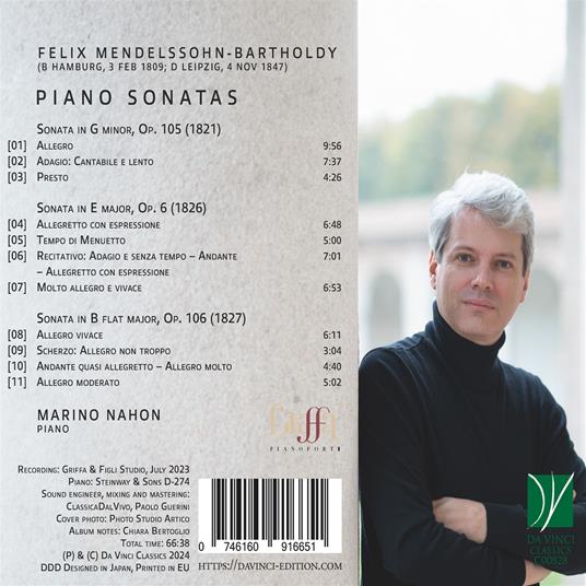 Sonate per pianoforte - CD Audio di Felix Mendelssohn-Bartholdy,Marino Nahon - 2