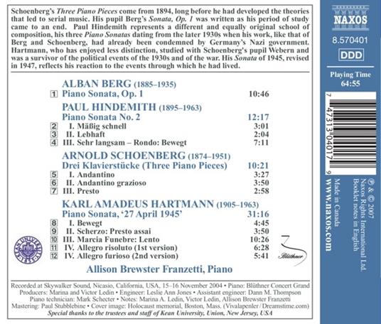 Sonate per Piano - CD Audio di Alban Berg - 2