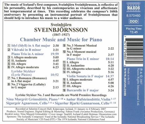 Trri con Pianoforte - Sonata per Violino - CD Audio di Sveinbjörn Sveinbjörnsson - 2