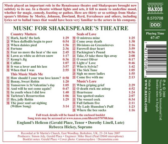 Music for Shakespeare's Theatre (Digipack) - CD Audio - 2
