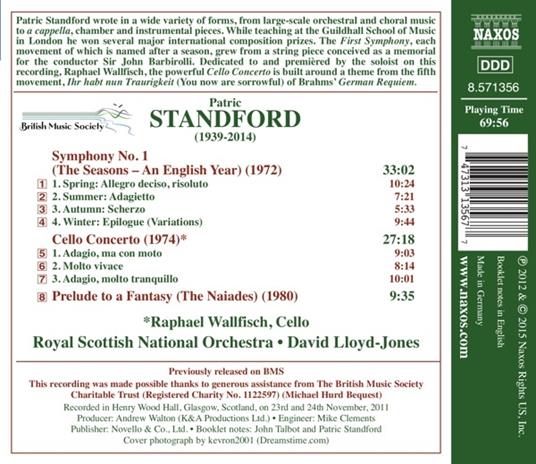 Sinfonia n.1 - Concerto per violoncello - CD Audio di David Lloyd-Jones,Patric Standford - 2