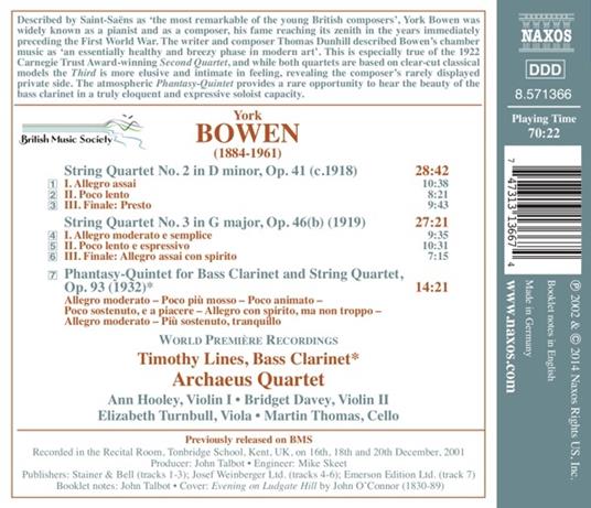 Quartetti per archi n.1, n.2 - Phantasy-Quintet - CD Audio di Edwin York Bowen - 2