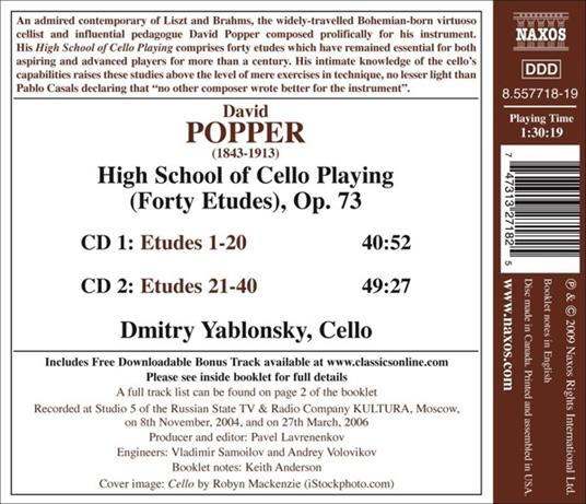 High School of Cello Playing (Digipack) - CD Audio di Dmitri Yablonsky,David Popper - 2