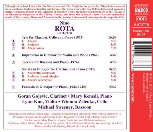 Sonata per Clarinetto, Trio per Clarinetto, Improvviso, Toccata, Fantasia in Sol - CD Audio di Nino Rota - 2