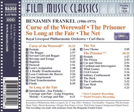 Curse of the Werewolf, the Prisoner, Solong at the Fair Medley, the Net (Colonna sonora) (Digipack) - CD Audio di Carl Davis,Benjamin Frankel - 2