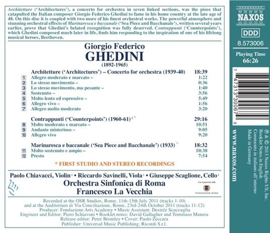 Architetture - Contrappunti - Marinaresca e baccanale - CD Audio di Giorgio Federico Ghedini - 2
