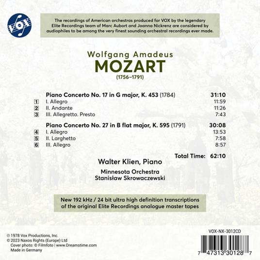 Piano Concertos Nos. 17 & 27 - CD Audio di Wolfgang Amadeus Mozart,Walter Klien - 2