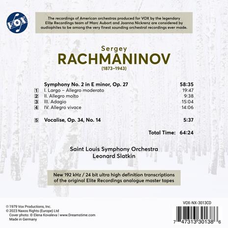 Rachmaninov. Symphony No.2 Op.27-Vocalise Op.34 No.14 - CD Audio di Saint Louis Symphony Orchestra - Leonard Slatkin - 2