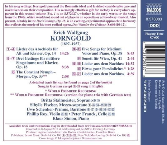 Songs vol.2 Lieder completi - CD Audio di Erich Wolfgang Korngold,Britta Stallmeister - 2