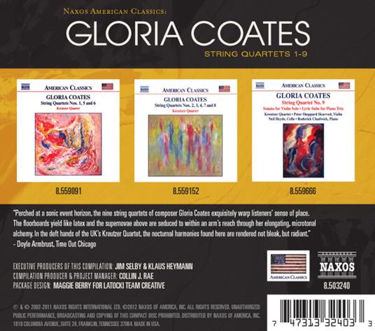Naxos American Classics. Quartetti per Archi 1-9 - CD Audio di Gloria Coates - 2