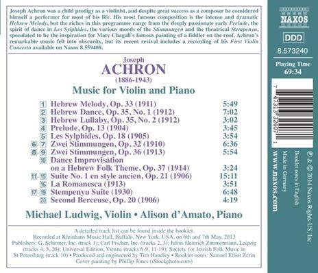 Opere per violino e pianoforte - CD Audio di Joseph Achron - 2
