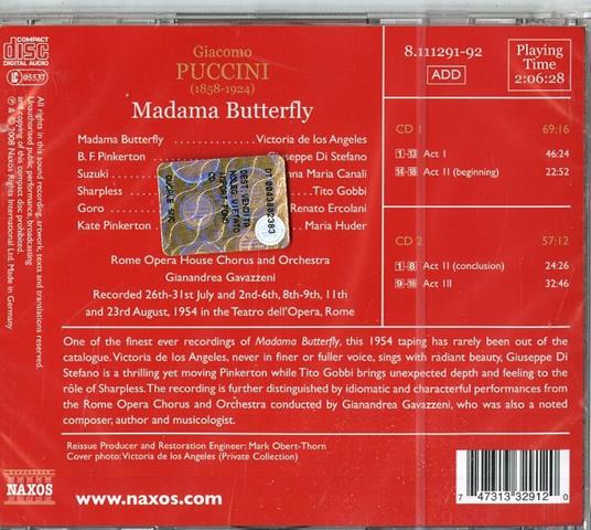 Madama Butterfly - CD Audio di Giacomo Puccini,Tito Gobbi,Victoria De Los Angeles,Anna Maria Canali,Renato Ercolani,Gianandrea Gavazzeni,Orchestra del Teatro dell'Opera di Roma - 2