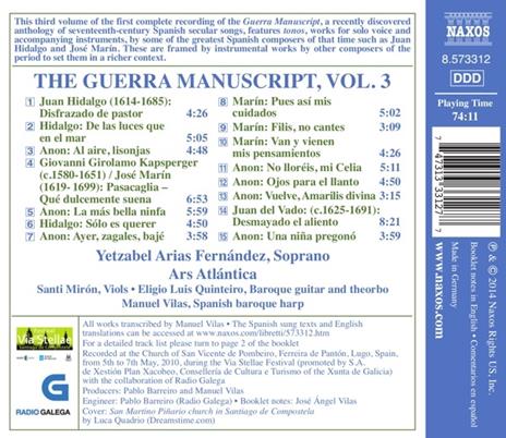 The Guerra manuscript vol.3. Opere vocali profane della Spagna del XVII secolo - CD Audio - 2