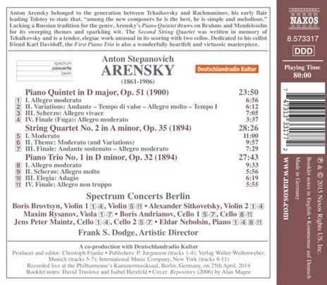 Musica da camera - CD Audio di Anton Arensky - 2