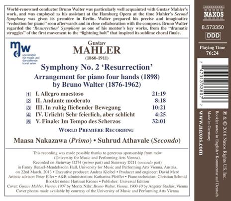 Sinfonia n.2 Resurrezione (Trascrizione per pianoforte a quattro mani di Bruno Walter) - CD Audio di Gustav Mahler - 2