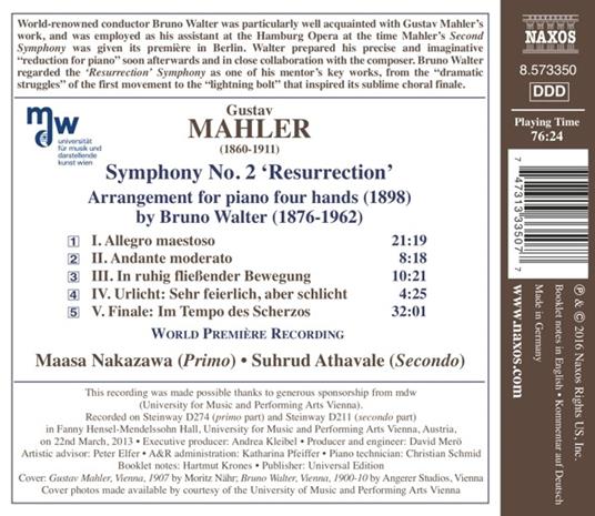 Sinfonia n.2 Resurrezione (Trascrizione per pianoforte a quattro mani di Bruno Walter) - CD Audio di Gustav Mahler - 2