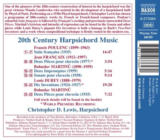 Musica per clavicembalo del XX secolo - CD Audio di Francis Poulenc,Bohuslav Martinu,Jean Françaix,Louis Durey - 2