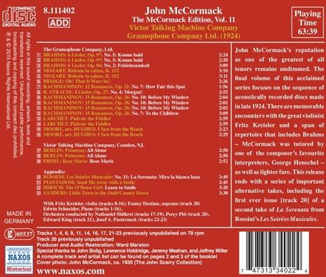 Edition vol.11. The Acoustic Recordings 1924 - CD Audio di Johannes Brahms,Wolfgang Amadeus Mozart,Sergei Rachmaninov,Richard Strauss,John McCormack - 2