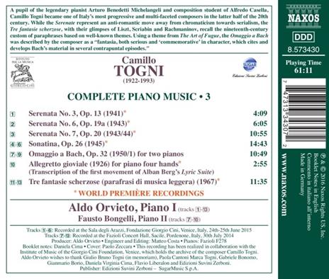 Opere per pianoforte vol.3 (Integrale) - CD Audio di Camillo Togni - 2