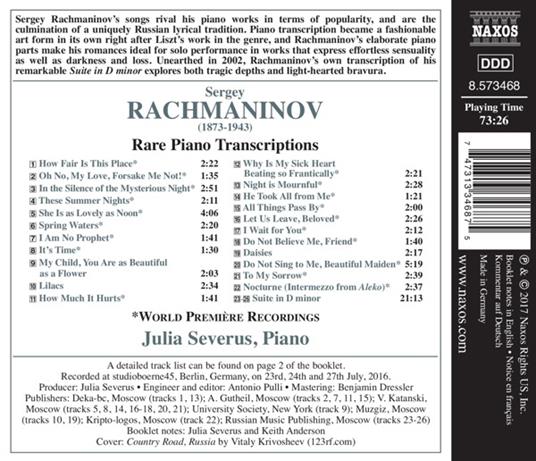 Trascrizioni rare per pianoforte - CD Audio di Sergei Rachmaninov,Julia Severus - 2