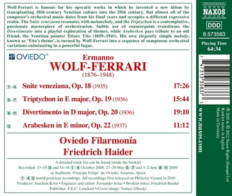 Suite Veneziana - CD Audio di Ermanno Wolf-Ferrari,Friedrich Haider - 2