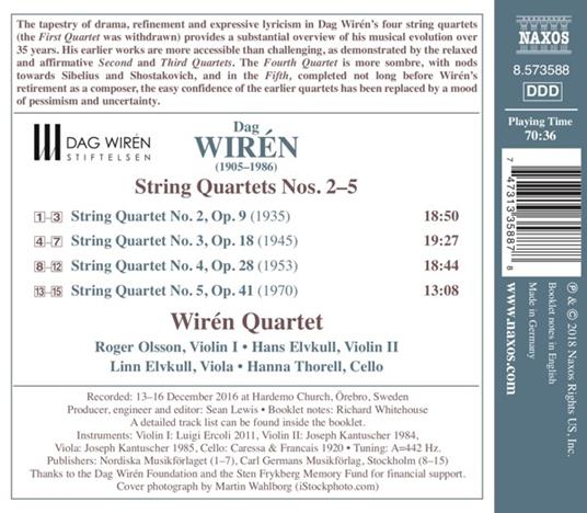 Quartetti per archi n.2 op.9, n.3 op.18 - CD Audio di Dag Wiren - 2