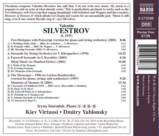 Moments of Memory II - Serenade - Silent Music - The Messanger - 1996 - CD Audio di Valentin Silvestrov - 2