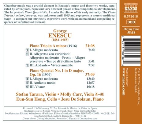 Piano Quartet No.1 - Piano Trio - CD Audio di George Enescu,Josu De Solaun - 2
