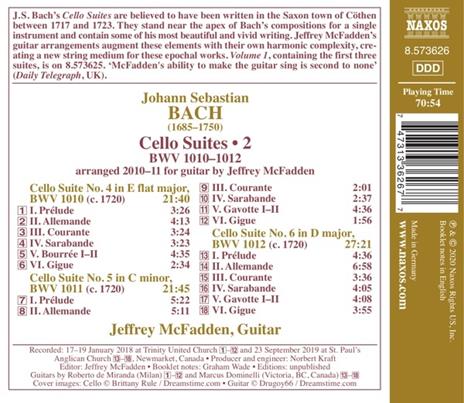 Suites per violoncello n.4, n.5, n.6 - CD Audio di Johann Sebastian Bach,Jeffrey McFadden - 2
