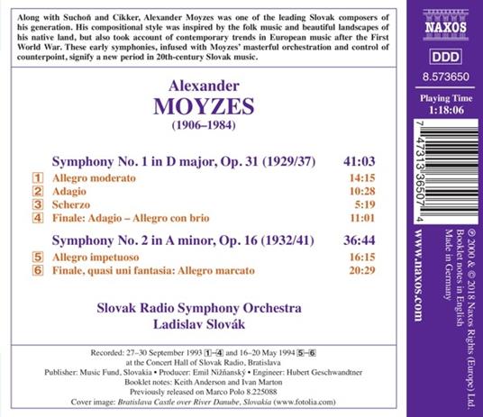 Sinfonia n.1 op.4, n.2 op.16 - CD Audio di Ladislav Slovak,Alexander Moyzes - 2