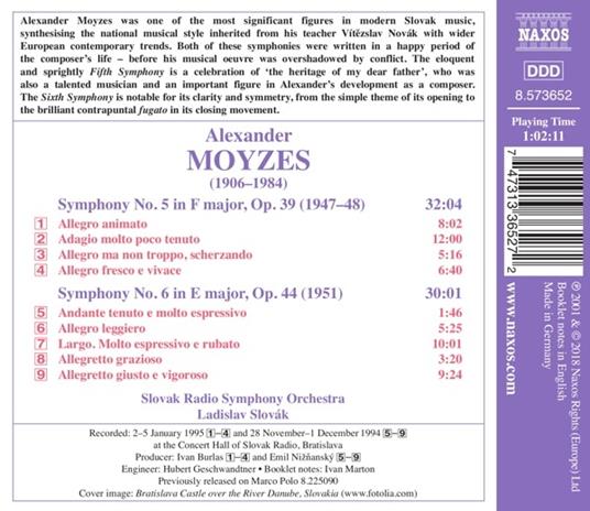 Sinfonie n.5 op.39, n.6 op.44 - CD Audio di Slovak Radio Symphony Orchestra,Alexander Moyzes - 2