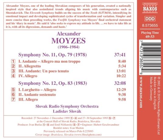 Sinfonia n.11 op.79, n.12 op.83 - CD Audio di Slovak Radio Symphony Orchestra,Alexander Moyzes - 2