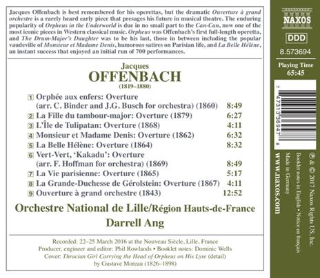 Overtures - Ouverture à grand orchestre - CD Audio di Jacques Offenbach,Orchestre National de Lille,Darrell Ang - 2