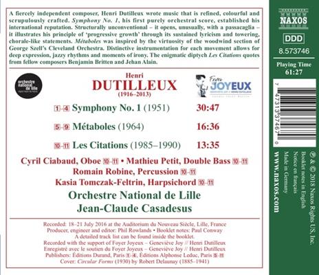 Sinfonia n.1 - Métaboles - Les Citations - CD Audio di Henri Dutilleux,Jean-Claude Casadesus,Orchestre National de Lille - 2