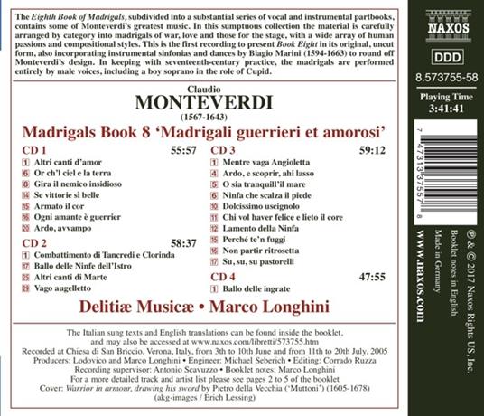 Madrigali. Libro VIII Madrigali Guerrieri et Amorosi - CD Audio di Claudio Monteverdi,Delitiae Musicae,Marco Longhini - 2