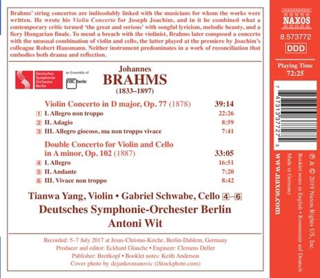 Concerto per violino op.77 - Concerto doppio op.102 - CD Audio di Johannes Brahms,Deutsches Sinfonie-Orchester Berlino,Antoni Wit - 2