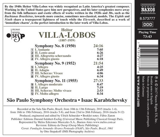 Sinfonia n.8, n.9, n.11 - CD Audio di Heitor Villa-Lobos,Sao Paulo Symphony Orchestra - 2