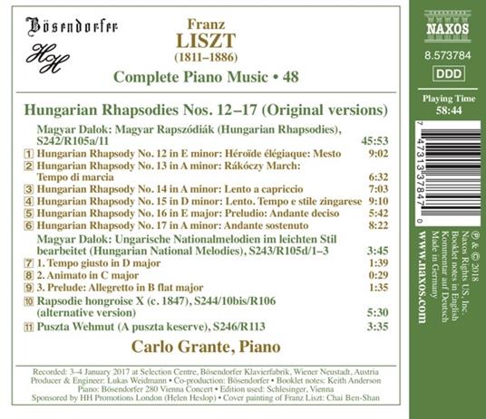 Musica per pianoforte completa vol.48 - Rapsodie ungheresi n.12, n.13, n.14, n.15, n.16, n.17 - CD Audio di Franz Liszt,Carlo Grante - 2