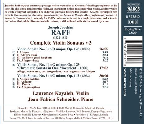 Sonate per violino complete vol.2 - CD Audio di Joseph Joachim Raff,Laurence Kayaleh - 2