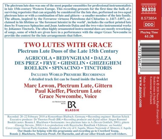 Two Lutes with Grace - CD Audio di Paul Kieffer,Marc Lewon,Grace Newcombe - 2