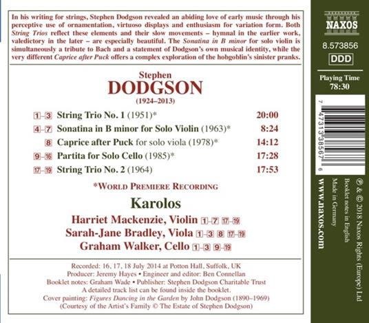 Trii per archi n.1, n.2 - Sonatina per violino solo - Partita per violoncello - CD Audio di Stephen Dodgson - 2