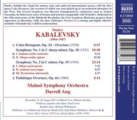 Sinfonia n.1 op.18, n.2 op.19 - Pathétique Ouverture - CD Audio di Dmitri Kabalevsky,Malmö Symphony Orchestra - 2