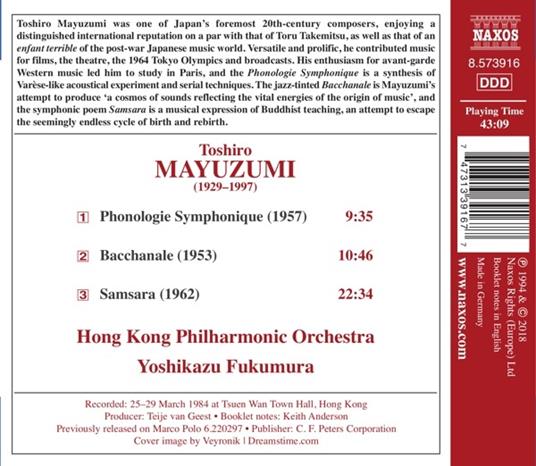 Phonologie symphonique - Bacchanale - Samsar - CD Audio di Toshiro Mayuzumi,Hong Kong Philharmonic Orchestra,Yoshikazu Fukumura - 2