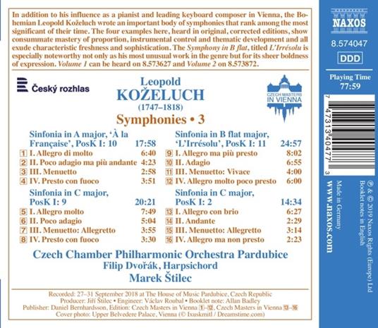 Sinfonie complete vol.3 - CD Audio di Leopold Antonin Kozeluch,Czech Chamber Philharmonic Orchestra - 2