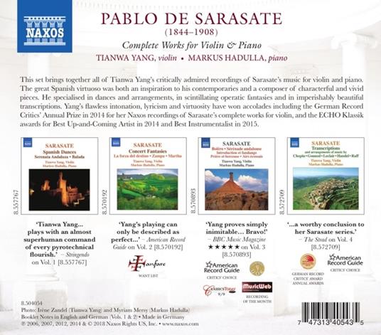 Musica completa per violino e pianoforte - CD Audio di Pablo de Sarasate,Tianwa Yang - 2