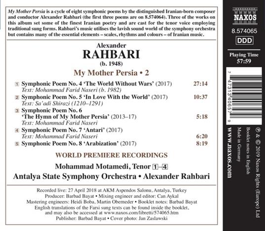 My Mother Persia vol.2: Poemi sinfonici n.4, n.5, n.6, n.7, n.8 - CD Audio di Alexander Rahbari - 2