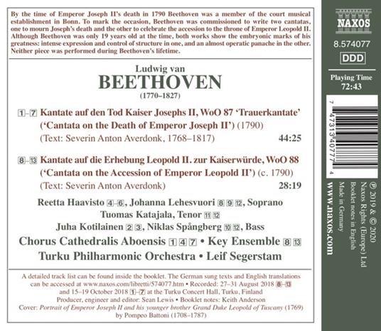 Cantata On The Death Of Emperor Joseph II - CD Audio di Ludwig van Beethoven - 2