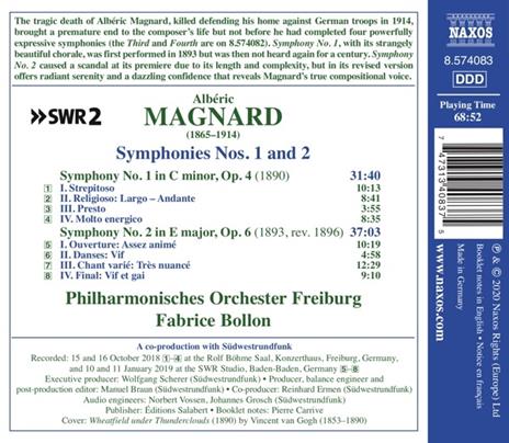 Sinfonie n.1 op.4, n.2 op.6 - CD Audio di Albéric Magnard,Fabrice Bollon,Philharmonisches Orchester Freiburg - 2