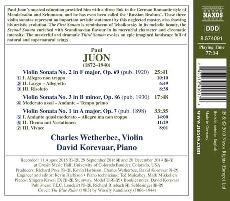 Sonate per violino - CD Audio di Paul Juon,Charles Wetherbee - 2