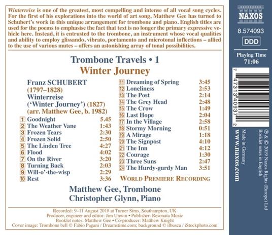 Trombon Travel vol.1: Winter Journey - CD Audio di Franz Schubert,Matthew Gee - 2